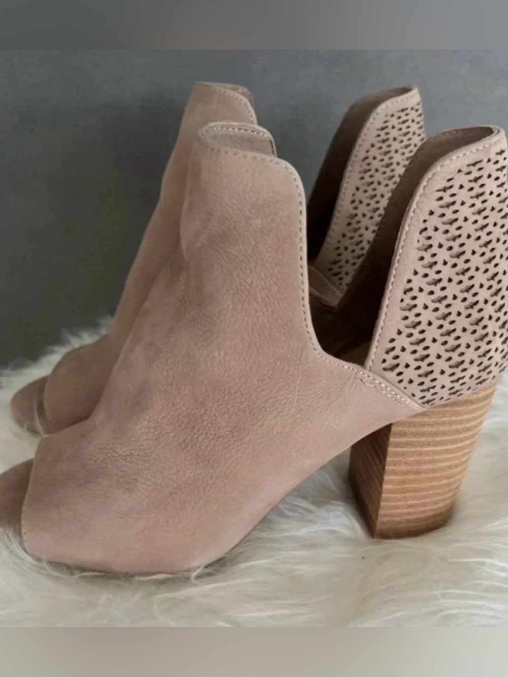 Antonio Melani Tan Faux Suede Peep Toe Heeled Booties Size 7